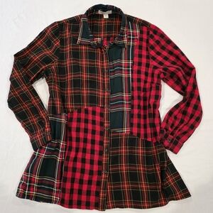 COLDWATER CREEK Red Multi Into the Mix Plaid Tunic L